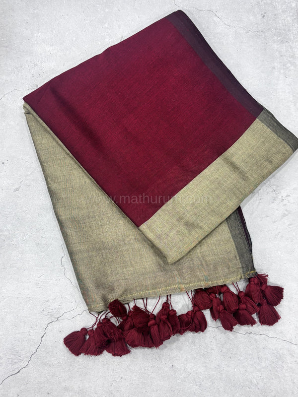 Kaarigai- Modal Cotton Maroon/ Rasagulla Saree