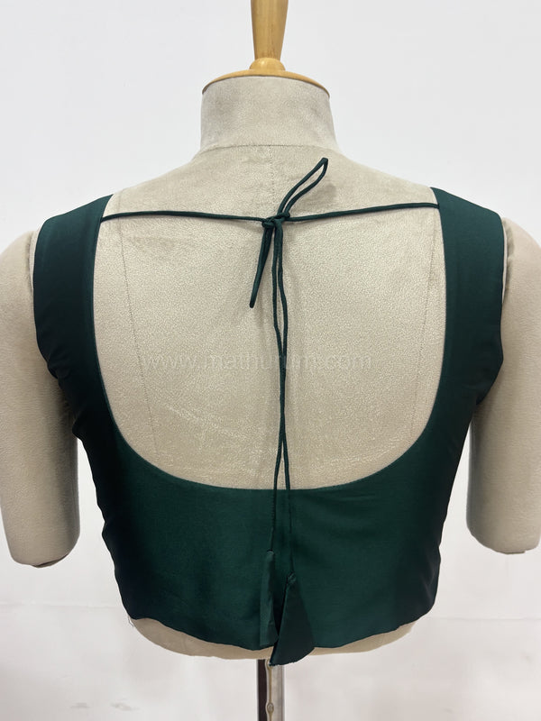 Sakki-Bottle Green Blouse (Attachable Sleeves)