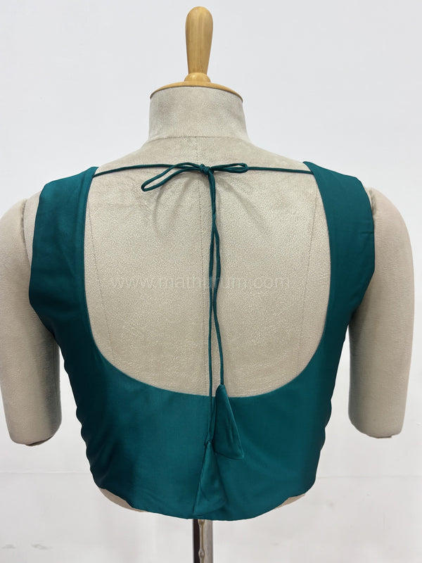 Sakki-Peacock Green Blouse (Attachable Sleeves)