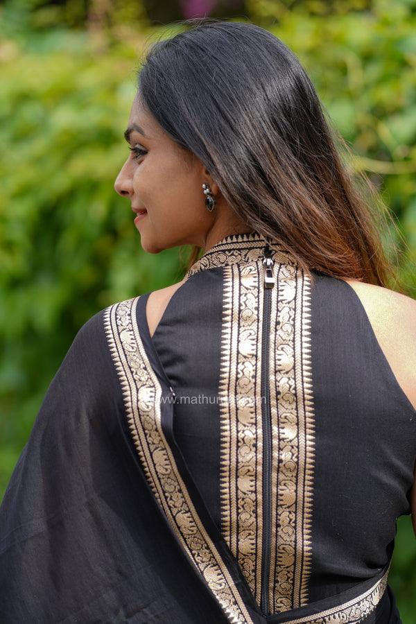 Haathi Black Saree