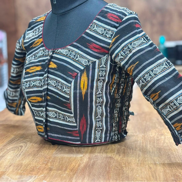 Ikkat Flexi - Black Strechable Blouse