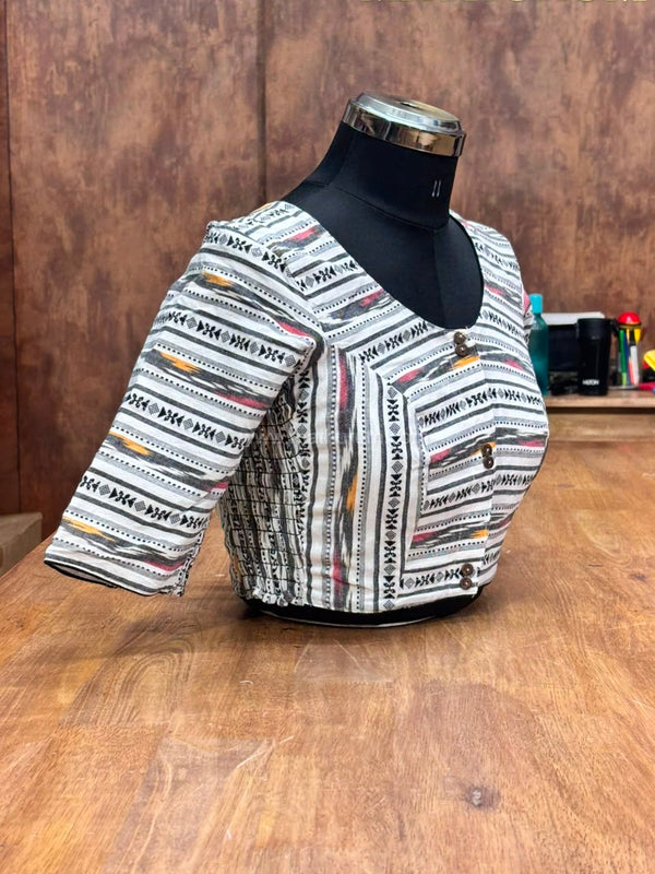 Ikkat Flexi - White Strechable Blouse