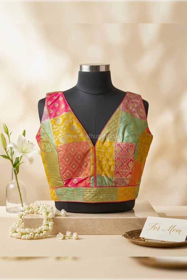 Meenakari- Multicolour Pastel Blouse (Attachable Sleeves)