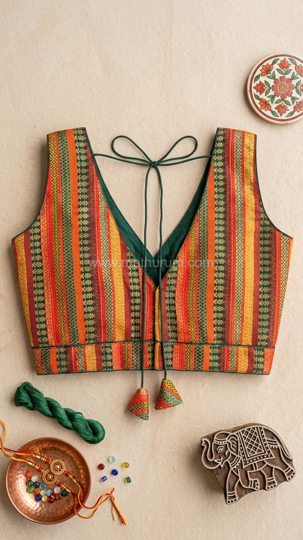 Tharigai- Green Blouse (Attachable Sleeves)