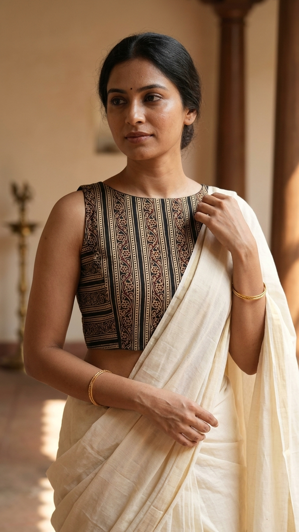 The Thari Edit- Black Blouse (Attachable Sleeves)