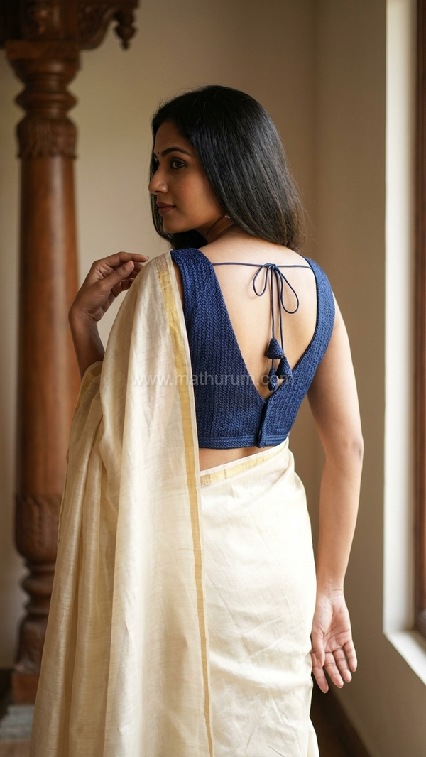 Knotty- Navy Blue Blouse (Attachable Sleeves)