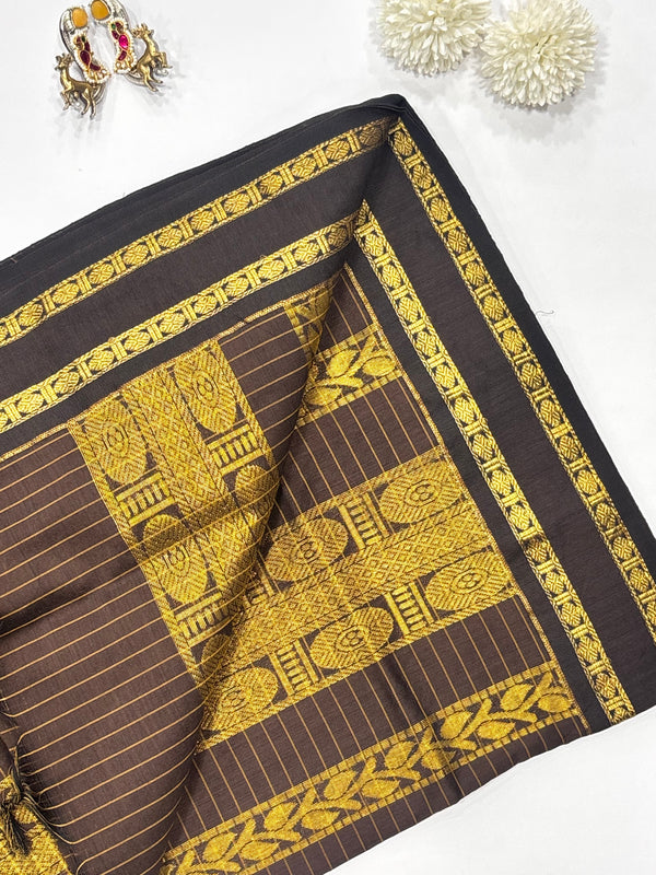 Sevanthi- Brown Kalyani Cotton Checks Saree