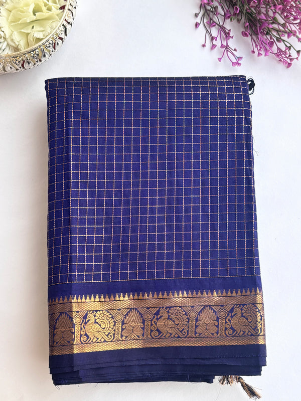 Janani - Blue Checks Kanchi Cotton Saree
