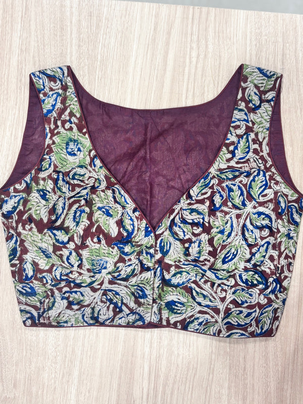 Hemanika- Maroon /Green Blouse (Sleeveless)