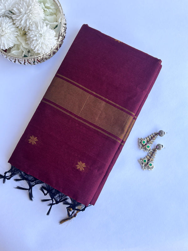 Maheshwari - Maroon Maheshwari Silk- Cotton Saree