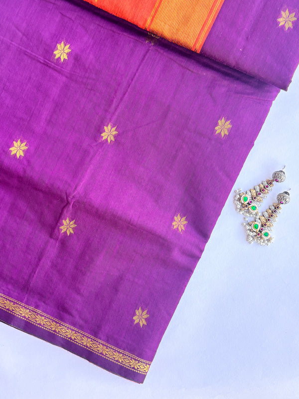 Maheshwari - Purple/Orange Maheshwari Silk- Cotton Saree