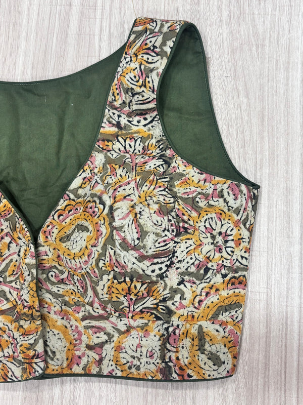 Hemanika- Mehendi Green/Mustard Blouse (Sleeveless)