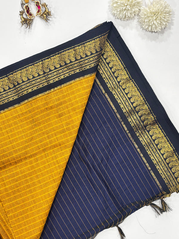 Kurunji- Mustard/Black Kalyani Cotton Saree
