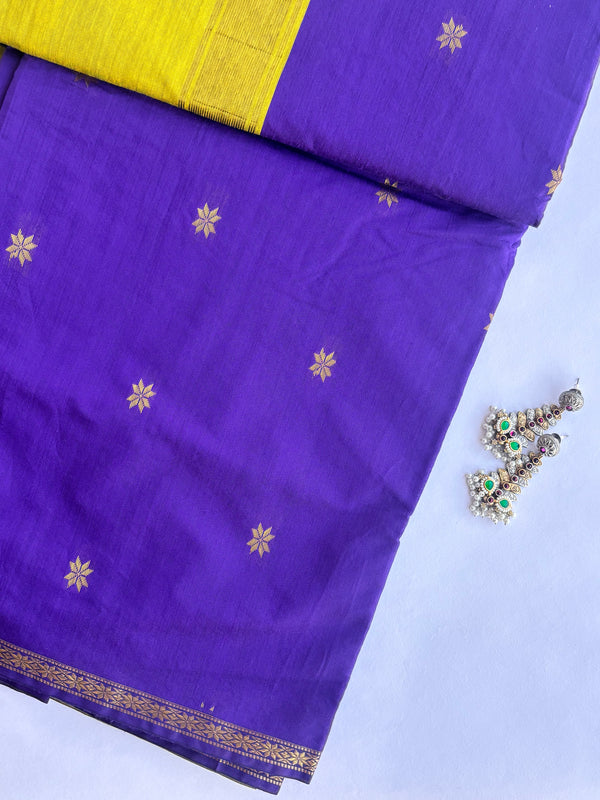 Maheshwari - Violet/Green Maheshwari Silk- Cotton Saree