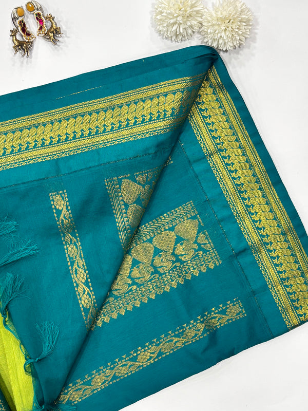 Kurunji- Green/Rama Blue Kalyani Cotton Saree
