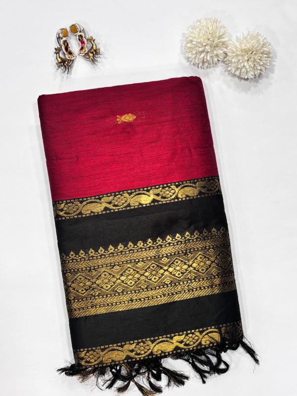 Kurunji- Maroon/Black Kalyani Cotton Saree