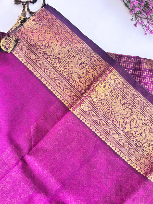 Meenakshi - Wine Kattam Kanchi Cotton Saree