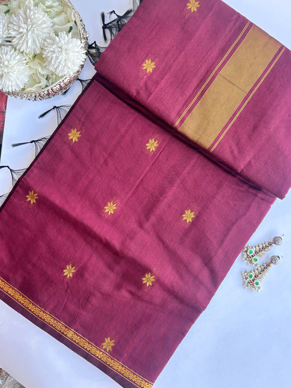 Maheshwari - Maroon Maheshwari Silk- Cotton Saree