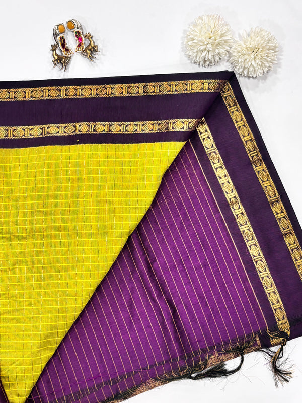 Sevanthi- Green/Purple Kalyani Cotton Checks Saree