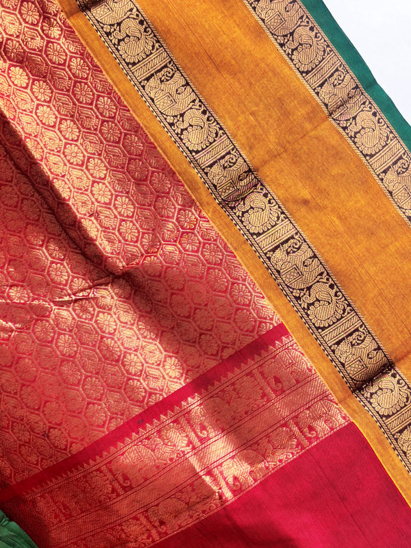 Annam - Maroon Checks Kanchi Cotton Saree