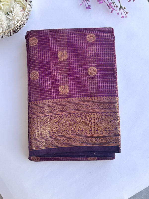 Meenakshi - Wine Kattam Kanchi Cotton Saree