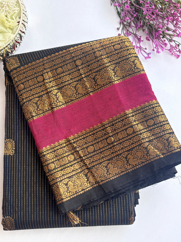Ponni - Black Vairaoosi Kanchi Cotton Saree