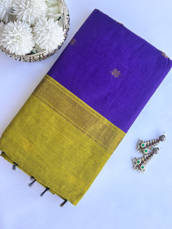 Maheshwari - Violet/Green Maheshwari Silk- Cotton Saree
