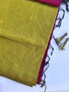 Maheshwari - Green/Pink Maheshwari Silk- Cotton Saree