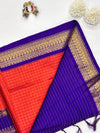 Sevanthi- Orange/Blue Kalyani Cotton Checks Saree