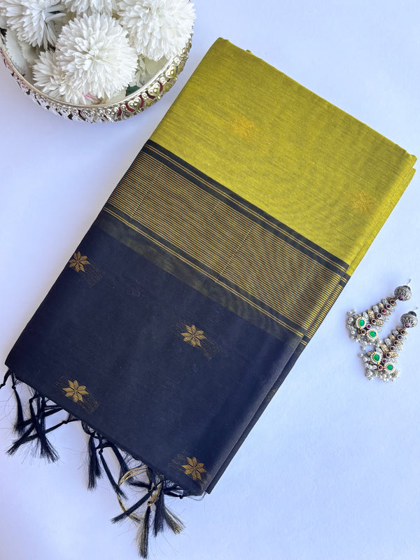 Maheshwari - Green/Black Maheshwari Silk- Cotton Saree