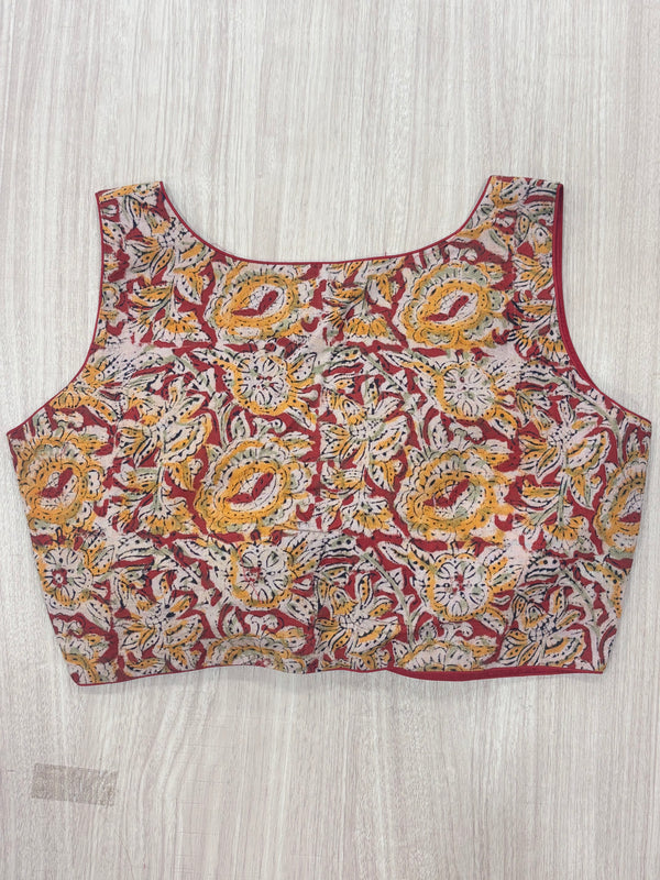 Hemanika- Red/Mustard Blouse (Sleeveless)