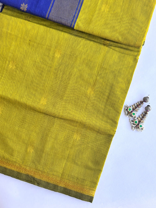 Maheshwari - Green/Blue Maheshwari Silk- Cotton Saree