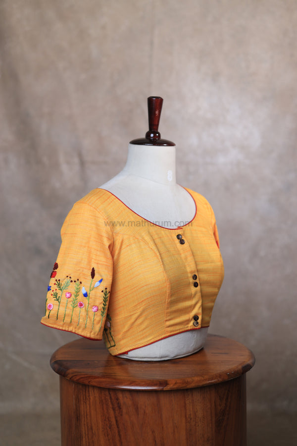 Orchids- Yellow Embroidery Blouse (Elbow Sleeve)