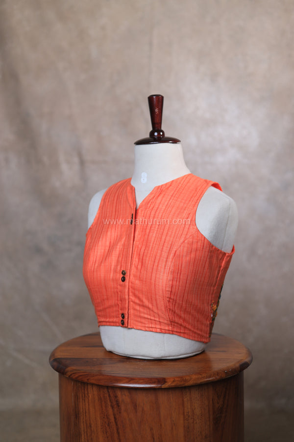 Orchids- Orange Embroidery Blouse (Sleeveless)