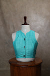 Orchids- Blue&Green Embroidery Blouse (Sleeveless)