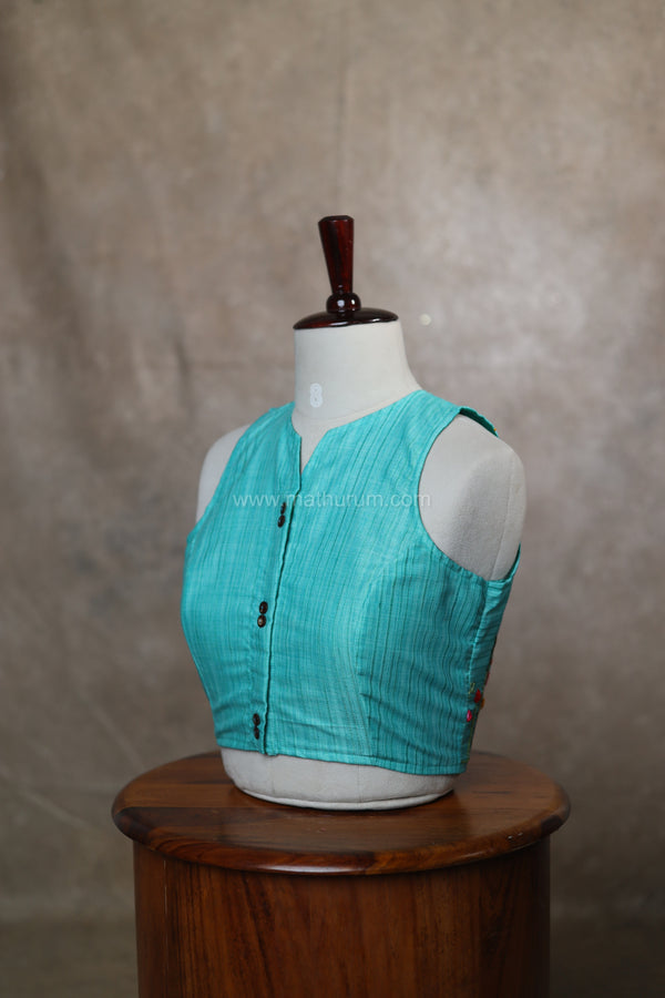Orchids- Blue&Green Embroidery Blouse (Sleeveless)