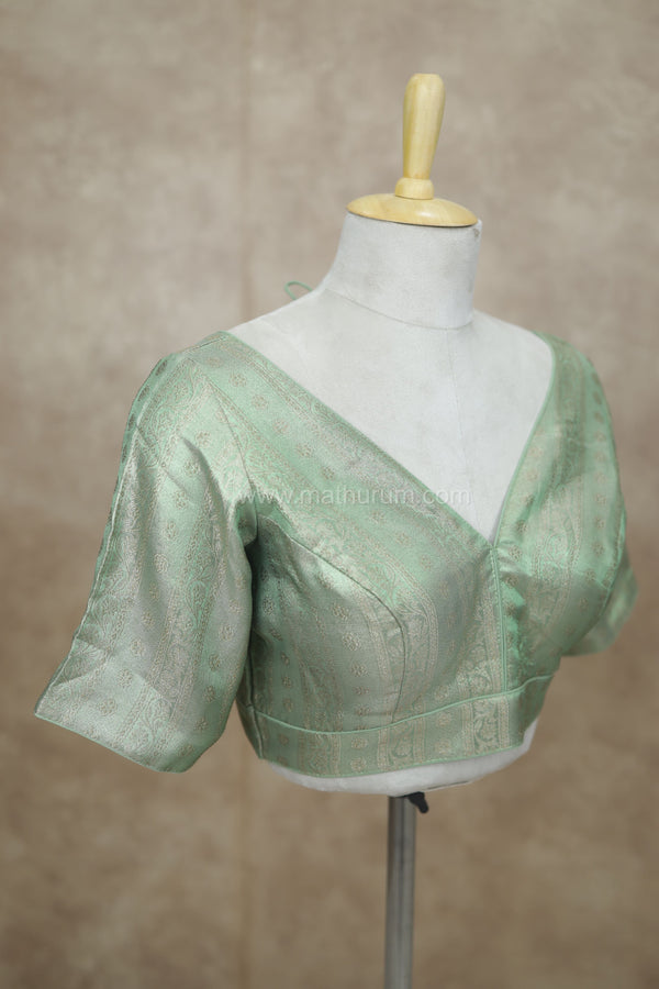 Megalai- Light Green Blouse (Attachable Sleeves)