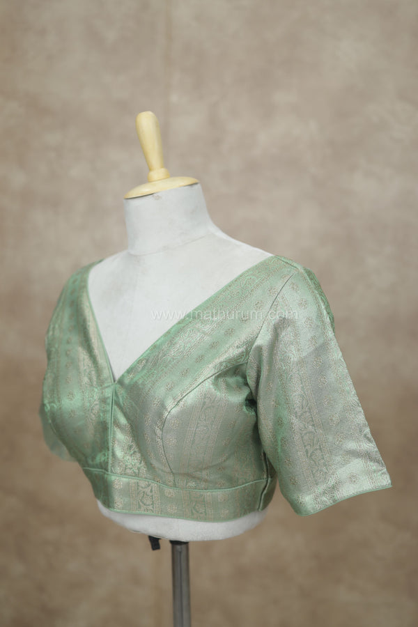 Megalai- Light Green Blouse (Attachable Sleeves)
