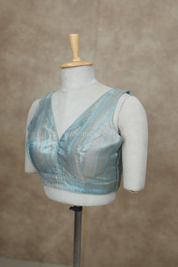 Megalai-Sky Blue Blouse (Attachable Sleeves)