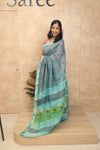 Kesariya- Blue Maheshwari Silk- Cotton Saree