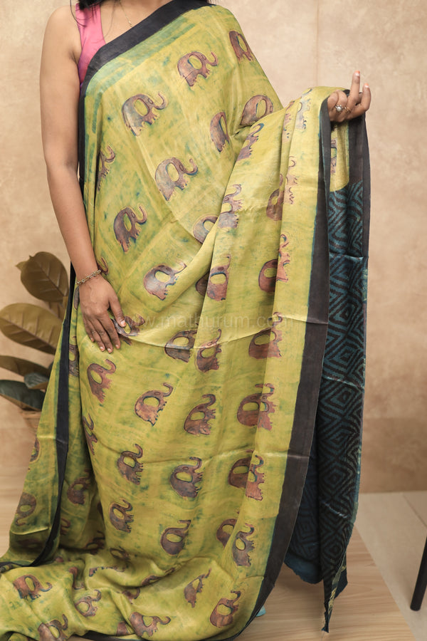 Gajra- Lemon Yellow Gajji-Silk Saree