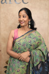 Kesariya- Green Floral Maheshwari Silk- Cotton Saree