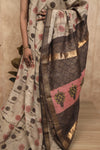 Kesariya- Grey Maheshwari Silk- Cotton Saree