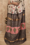 Kesariya- Grey Maheshwari Silk- Cotton Saree
