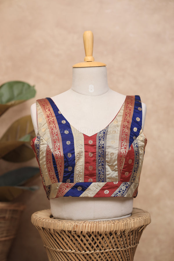 Valli- Multicolour Maroon Blouse (Attachable Sleeves)