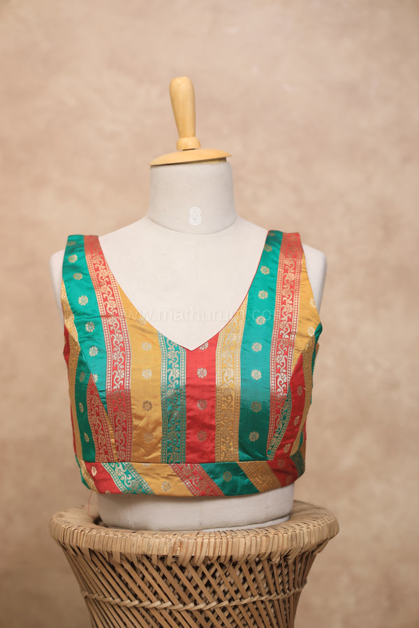 Valli- Multicolour Red Blouse (Attachable Sleeves)