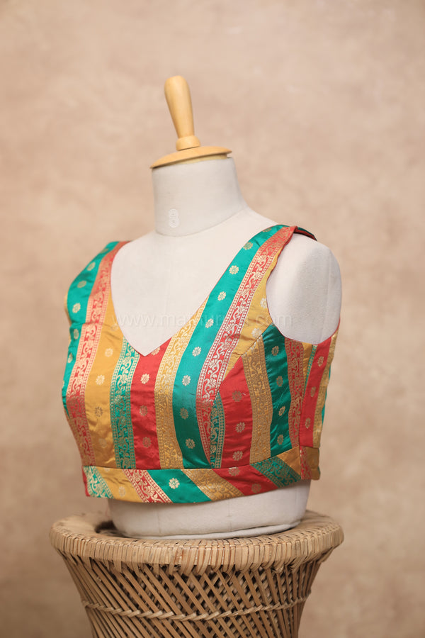 Valli- Multicolour Red Blouse (Attachable Sleeves)