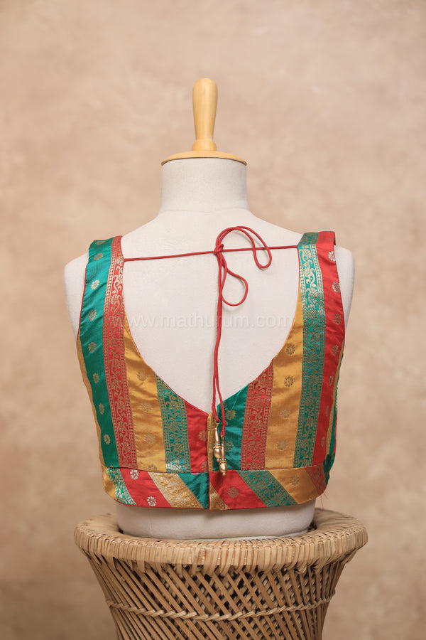 Valli- Multicolour Red Blouse (Attachable Sleeves)