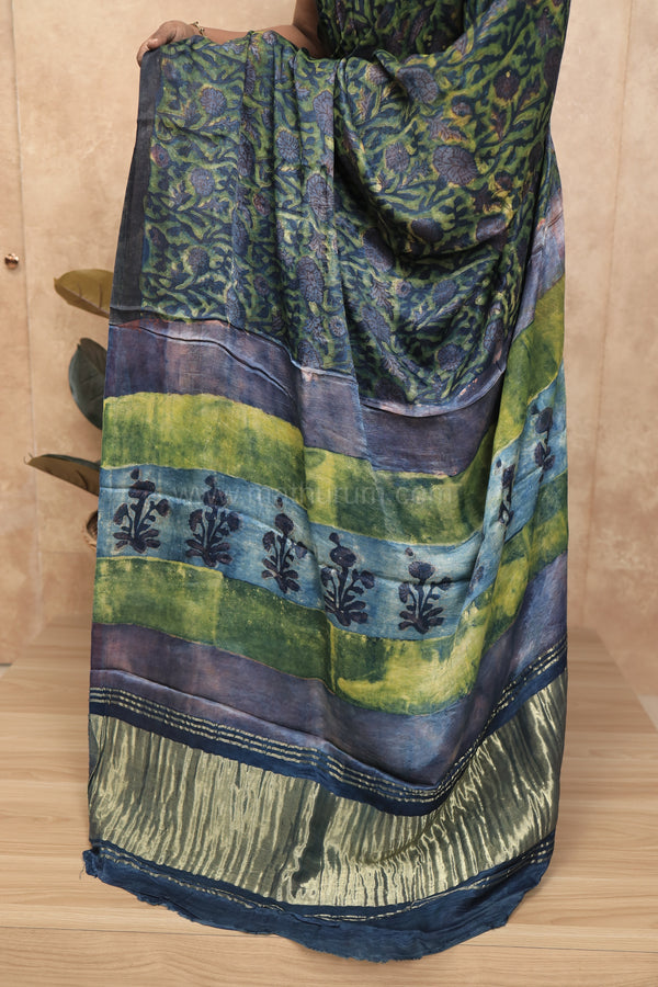 Gajra- BlueGreen Gajji-Silk Saree
