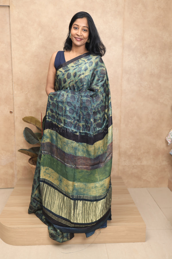 Gajra- GreenBlue Gajji-Silk Saree